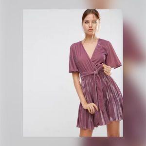 ASOS Dusty Rose Velvet Pleated Wrap Dress 2